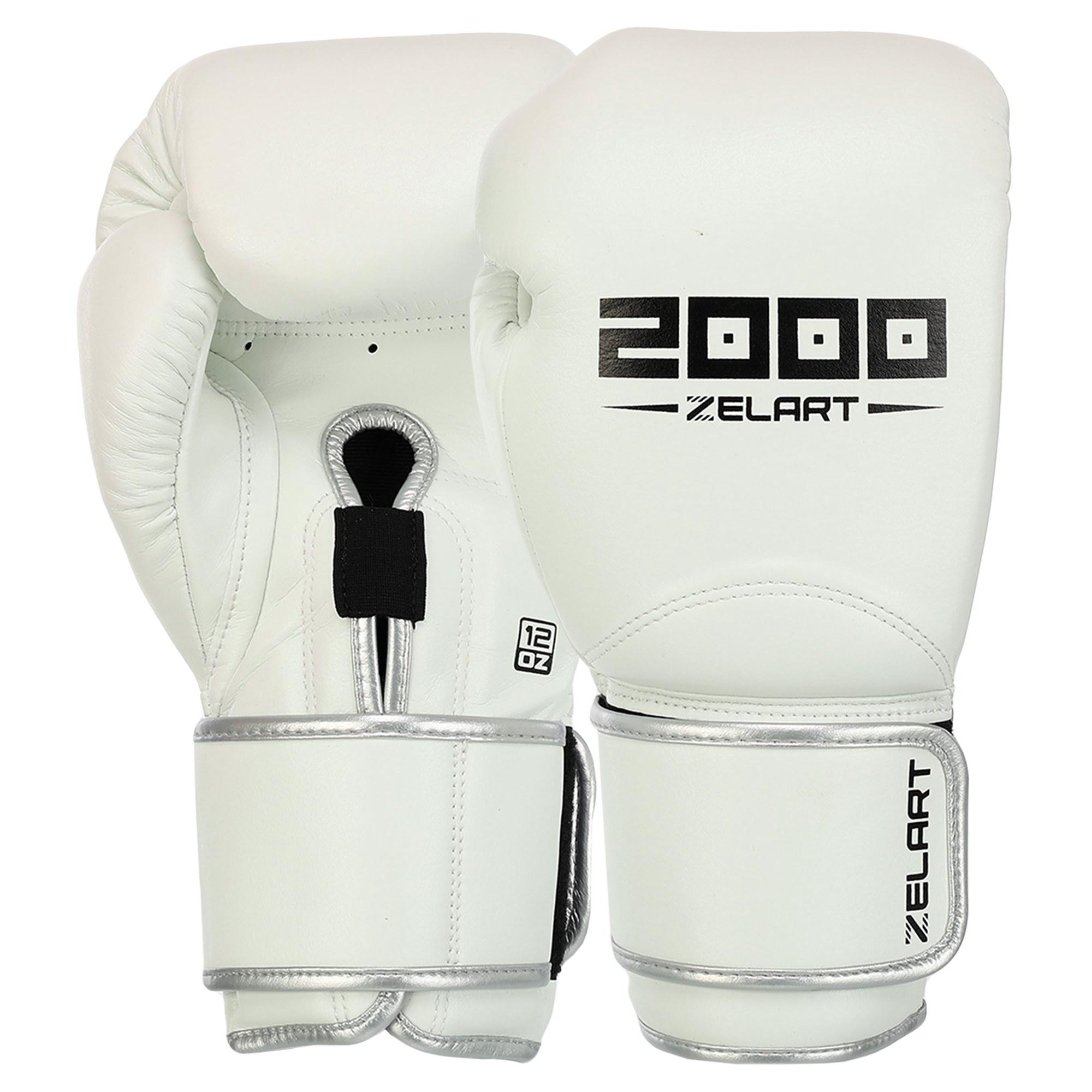 Боксерские перчатки кожаные Zelart BO-3880 14 унций Белый