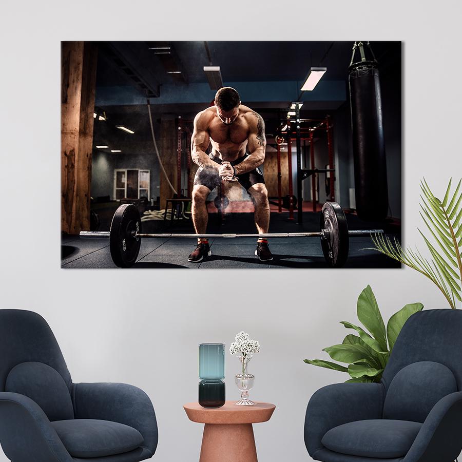 Настенний декор Мускулистый парень с татуировками в спортзале 80x54 см (1882-1)
