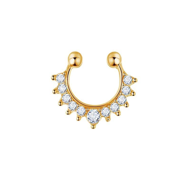 Кольцо обманка для носа без прокола со стразами септум 1 шт. Золотисто-желтый (2789190610)