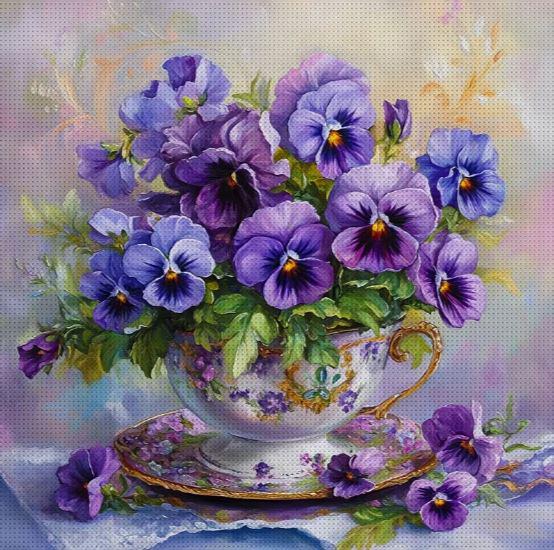 Набор для вышивания крестиком JOZYSH «Фиолетовые анютины глазки» 14CT канва Аиду с нанесенным рисунком 40x40 см (2892775214)