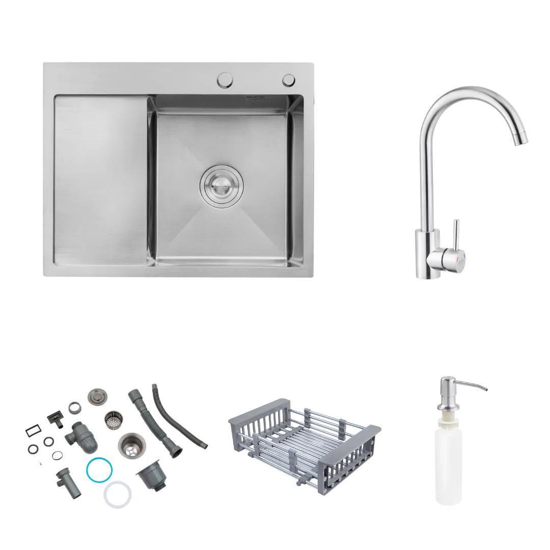 Мойка кухонная Lidz H6350R встроенная 3,0/1,0 мм Brush 630х500/215 мм/смеситель для кухни Lidz Aria 015F