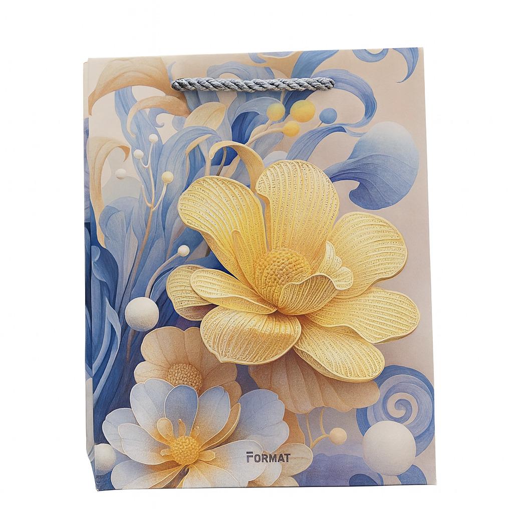 Пакет подарочный бумажный Flowers 3D M 26х32х10 см (R34729-M)