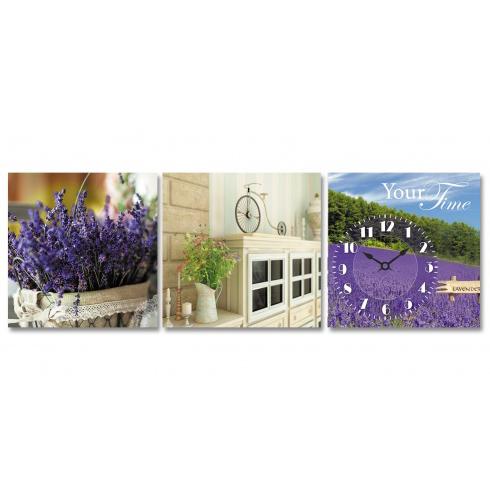 Часы настенные Поля Прованса на холсте 3х секционные (ST-06-310)