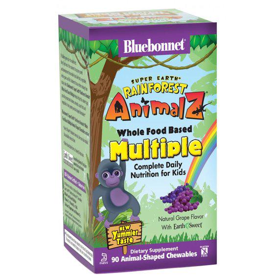 Витаминно-минеральный комплекс Bluebonnet Nutrition Rainforest Animalz, Multiple Complete Daily Nutrition For Kids 90 Animal-Shaped Chewables Natural Grape Flavor - фото 1