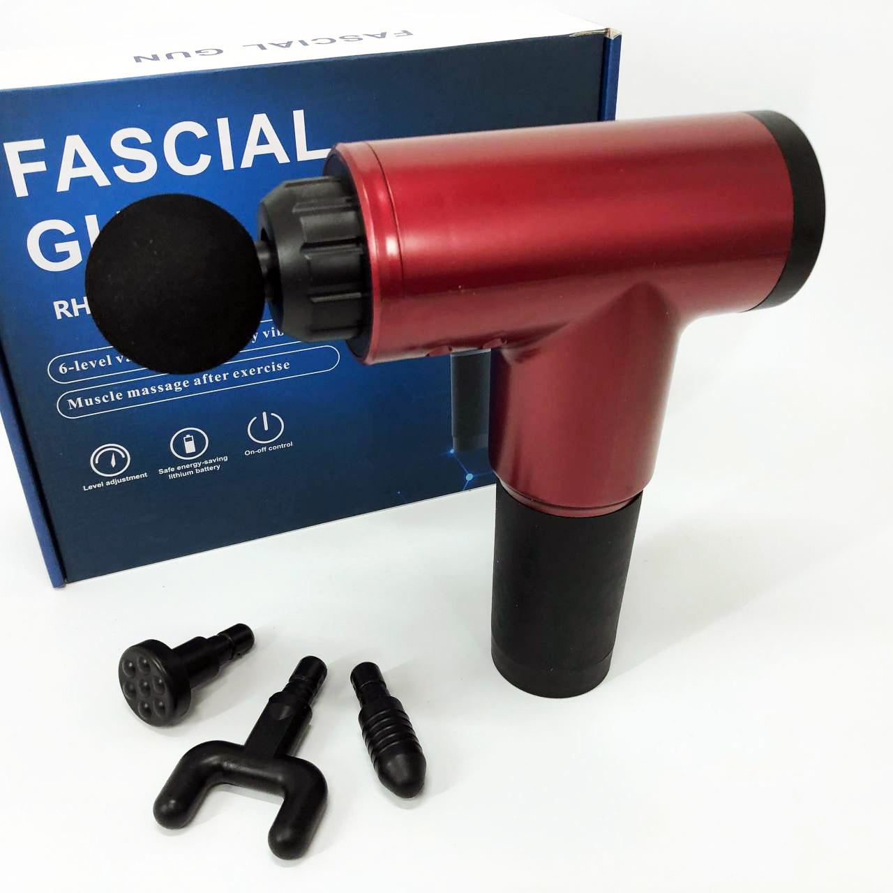 Масажер акумуляторний ручний ударний Fascial Gun KH-320 4 насадки Червоний