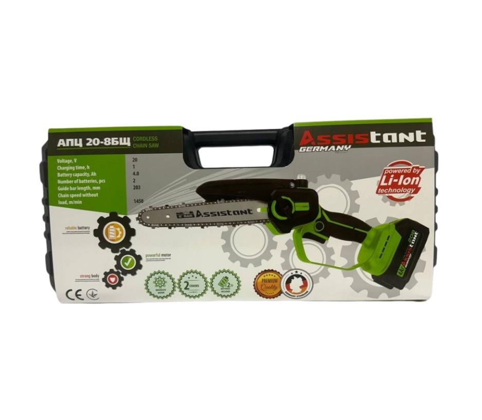 Електропила акумуляторна ланцюгова Assistant 20V 203 мм 2 акумулятора кейс (апц208бщ) - фото 5 Електропила акумуляторна ланцюгова Assistant 20V 203 мм 2 акумулятора кейс (апц208бщ) - фото 5