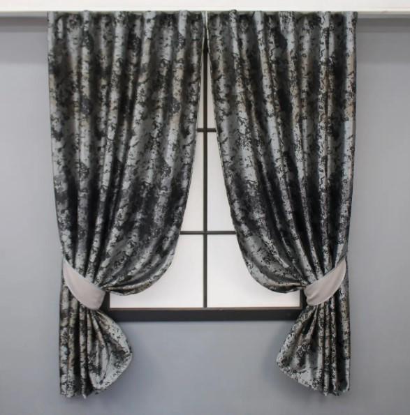 Комплект штор Мармур Al-7 жаккард 1,4х1,7 м 2 шт. Серый/Черный/Какао (1461ш 35-0278)