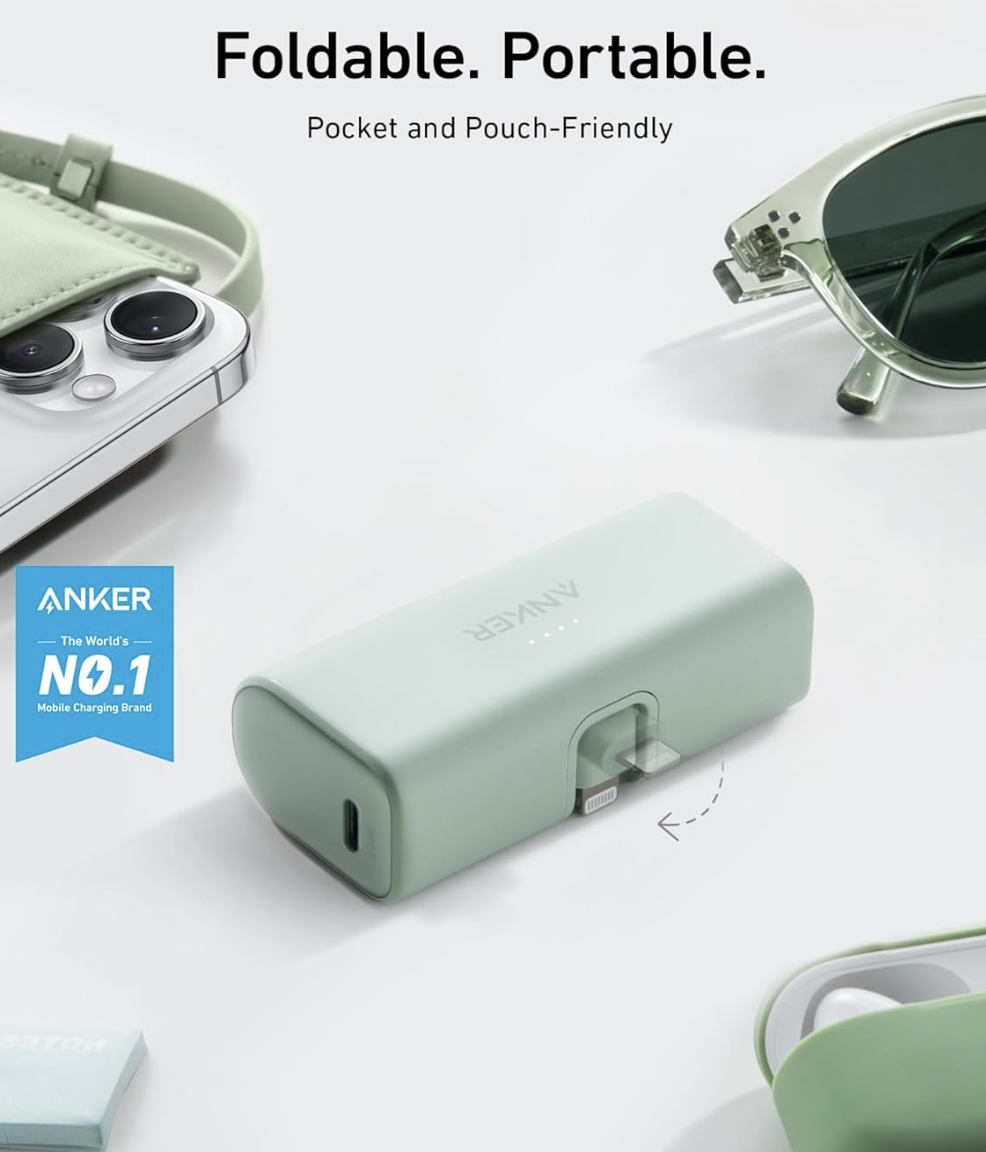 Повербанк Anker Nano со встроенным складным разъемом Lightning 5000 mAh Green - фото 2