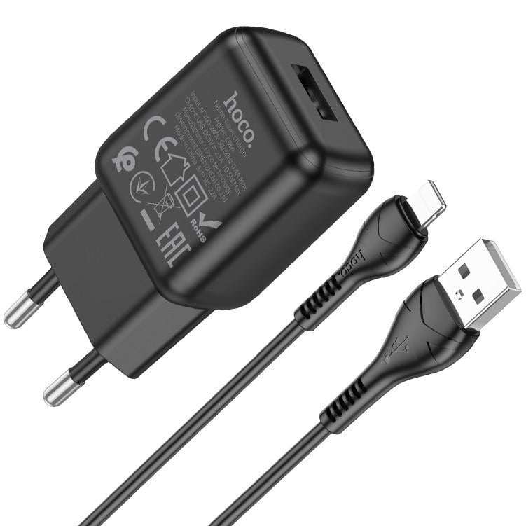 Зарядное устройство сетевое Hoco C96A с кабелем USB - Lightning Single Port Charger 1USB 2.1A Black (368591) Зарядное устройство сетевое Hoco C96A с кабелем USB - Lightning Single Port Charger 1USB 2.1A Black (368591)