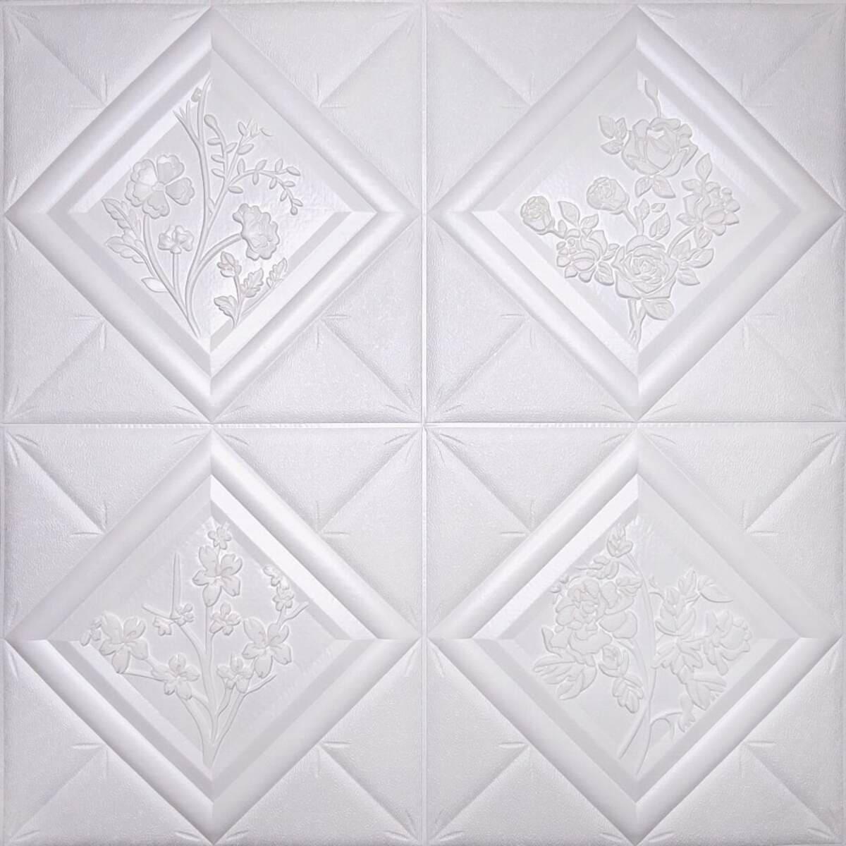 Панель 3D самоклеющаяся декоративная Sticker Wall ромб 700x700x6 мм Белый