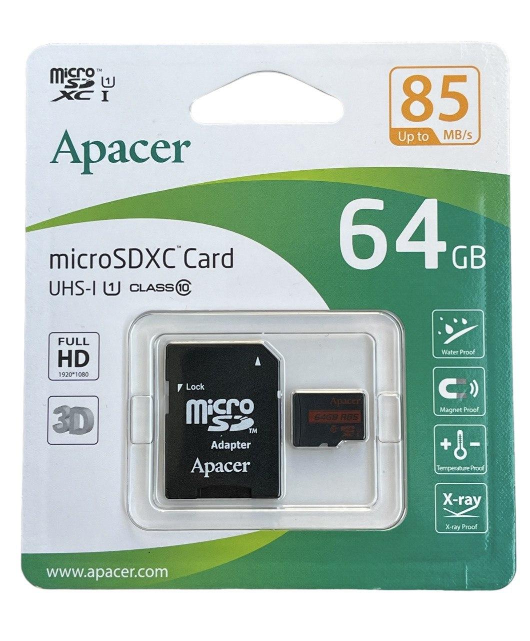 Карта памяти microSD Apacer 64Gb UHS-I Class 10 (AP64GMCSX10U5-R)
