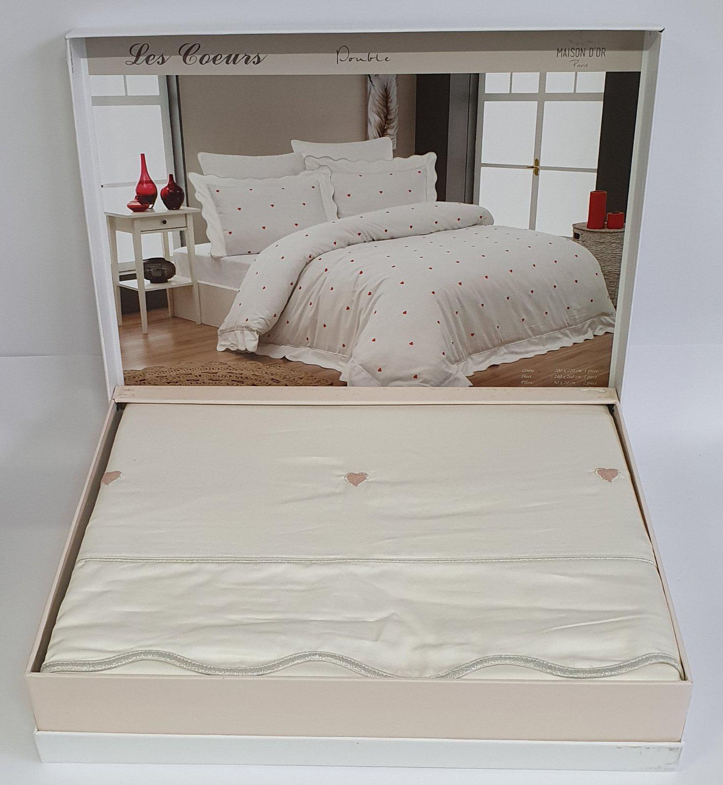 Комплект постельного белья Maison D'or с вышивкой 200х220 Les Coeurs Ecru Rose Color (CN6135)
