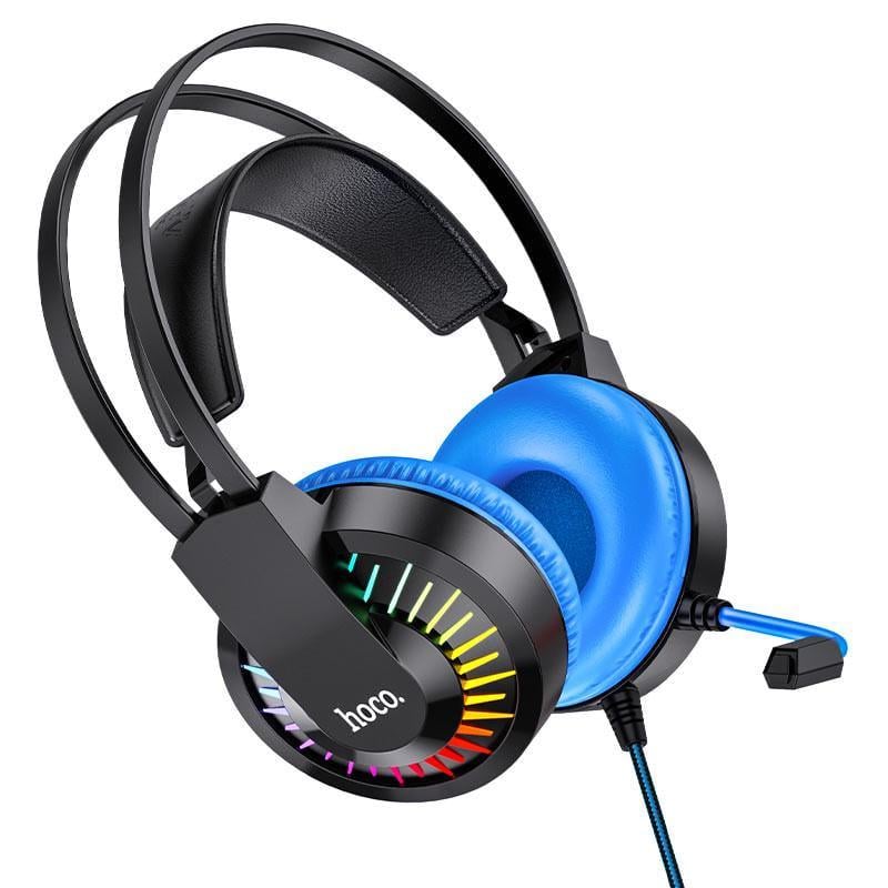 Наушники накладные проволочные стерео Hoco W105 Joyful с микрофоном и подсветкой Black/Blue (00000052995_1)
