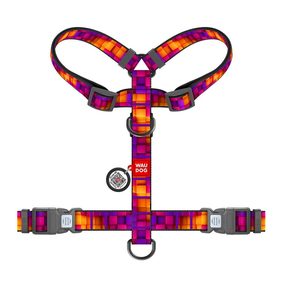 Шлейка для собак с QR-паспортом WAUDOG Nylon Кубы 3Д пластиковый фастекс S 15 мм A 30-45 см/B 36-45 см Разноцветный (343-4057) - фото 2