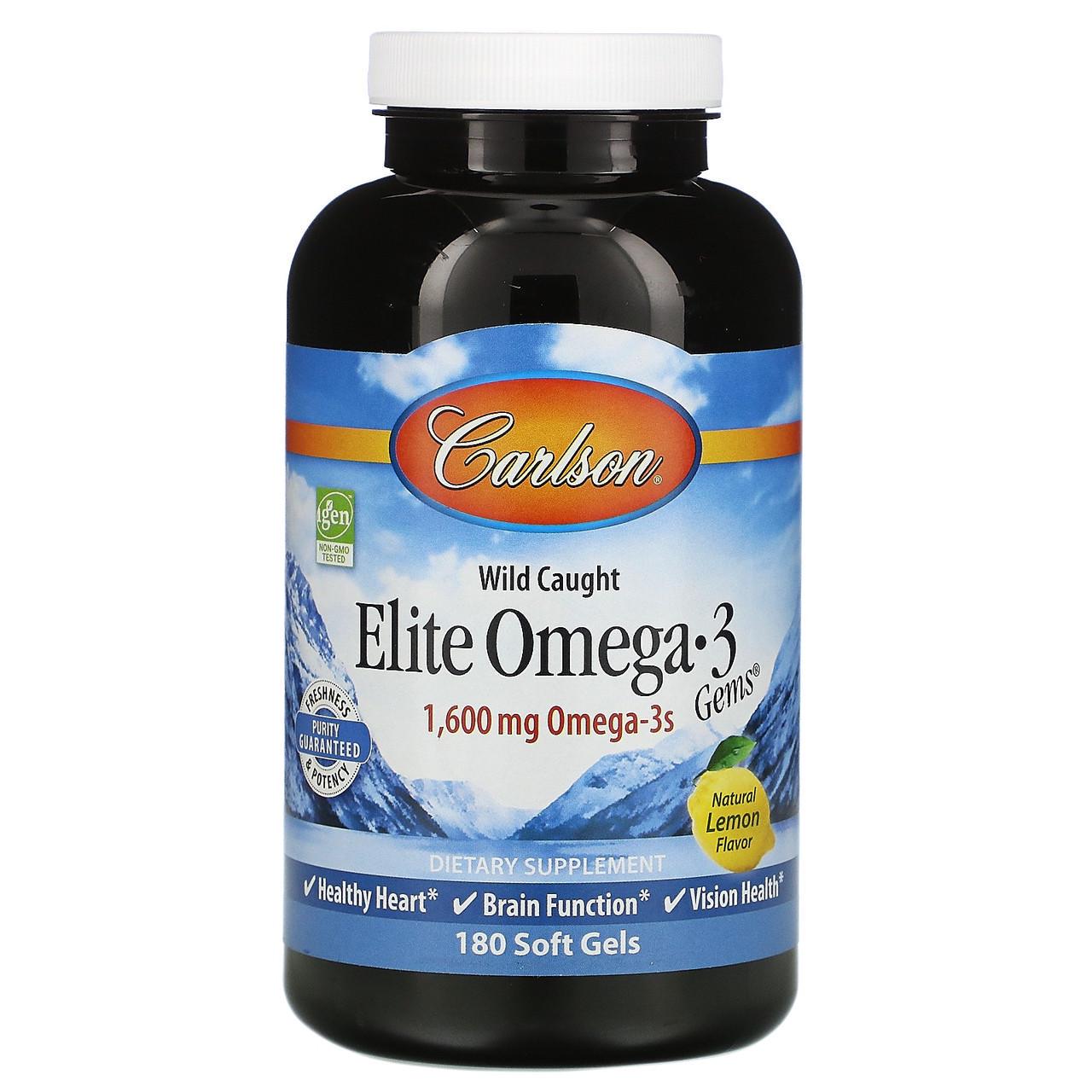 Омега-3 Carlson Labs Wild Caught Elite Gems натуральный лимонный вкус 1600 мг 180  капс. (1394151113)
