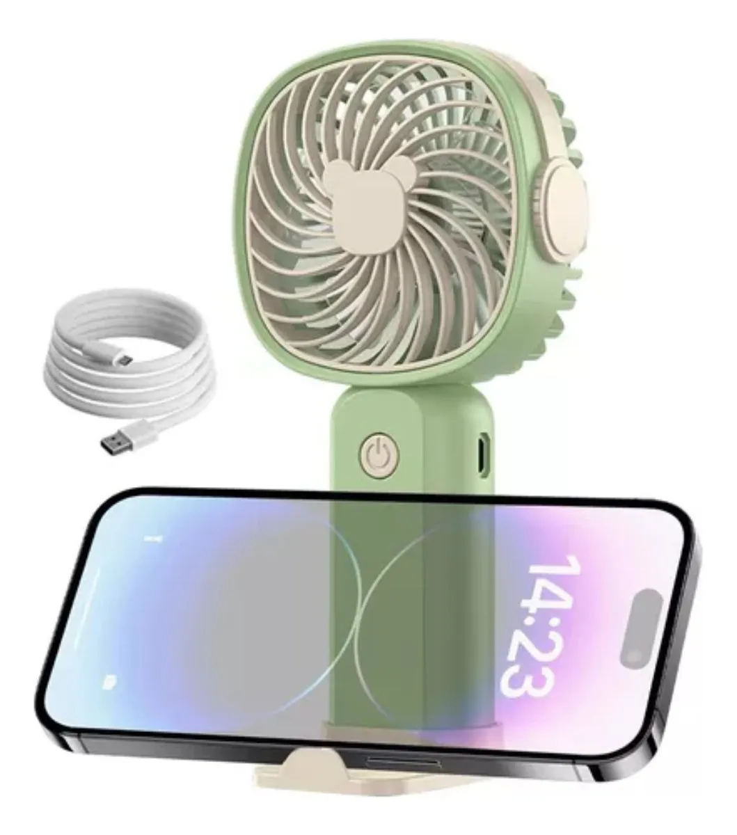 Вентилятор акумуляторний з підставкою для телефону Handheld Fan USB Зелений (2869) - фото 4