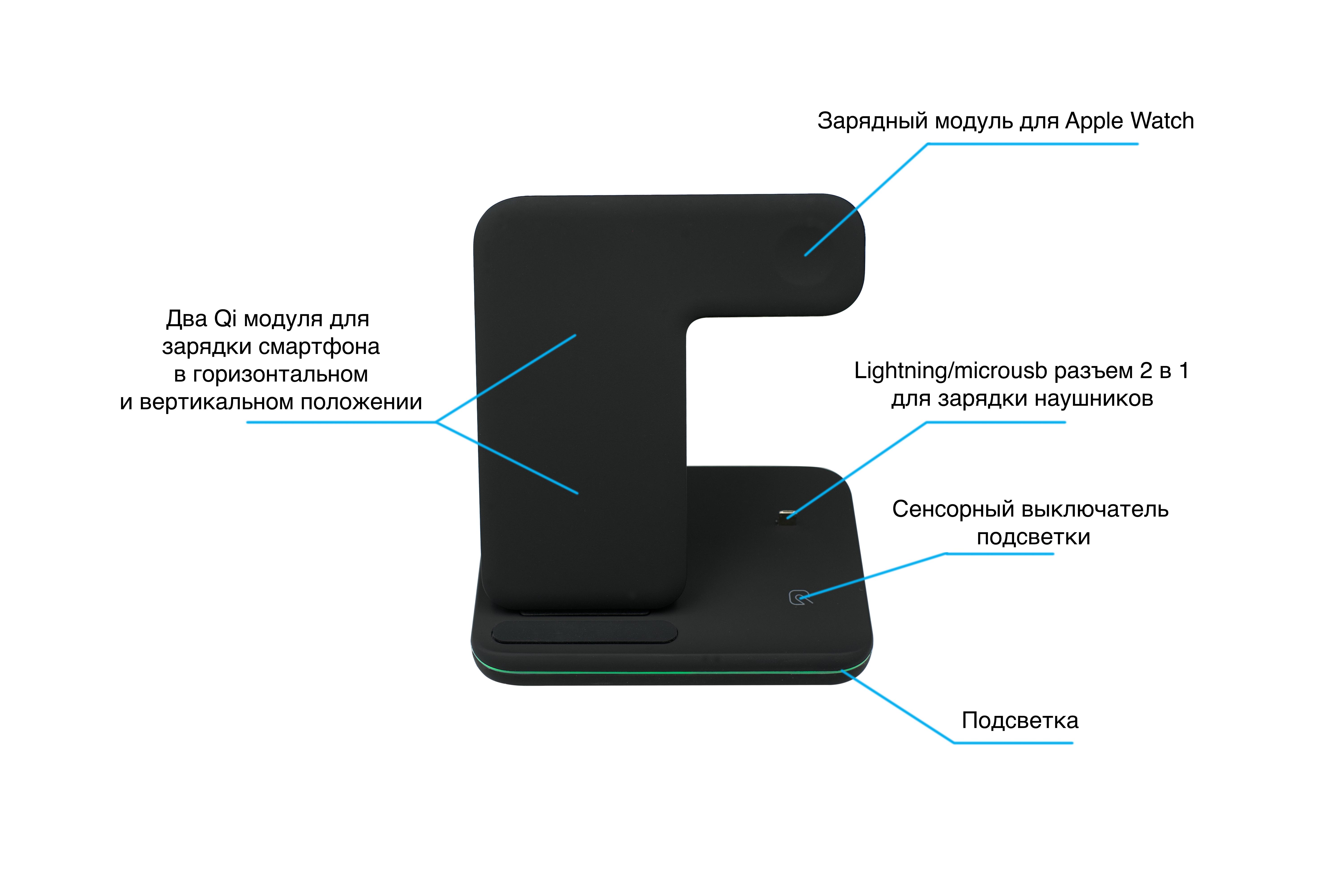Беспроводное зарядное устройство Mission Dock Station 3в1 Black (Mi-DS-3in1bk) - фото 5 Беспроводное зарядное устройство Mission Dock Station 3в1 Black (Mi-DS-3in1bk) - фото 5