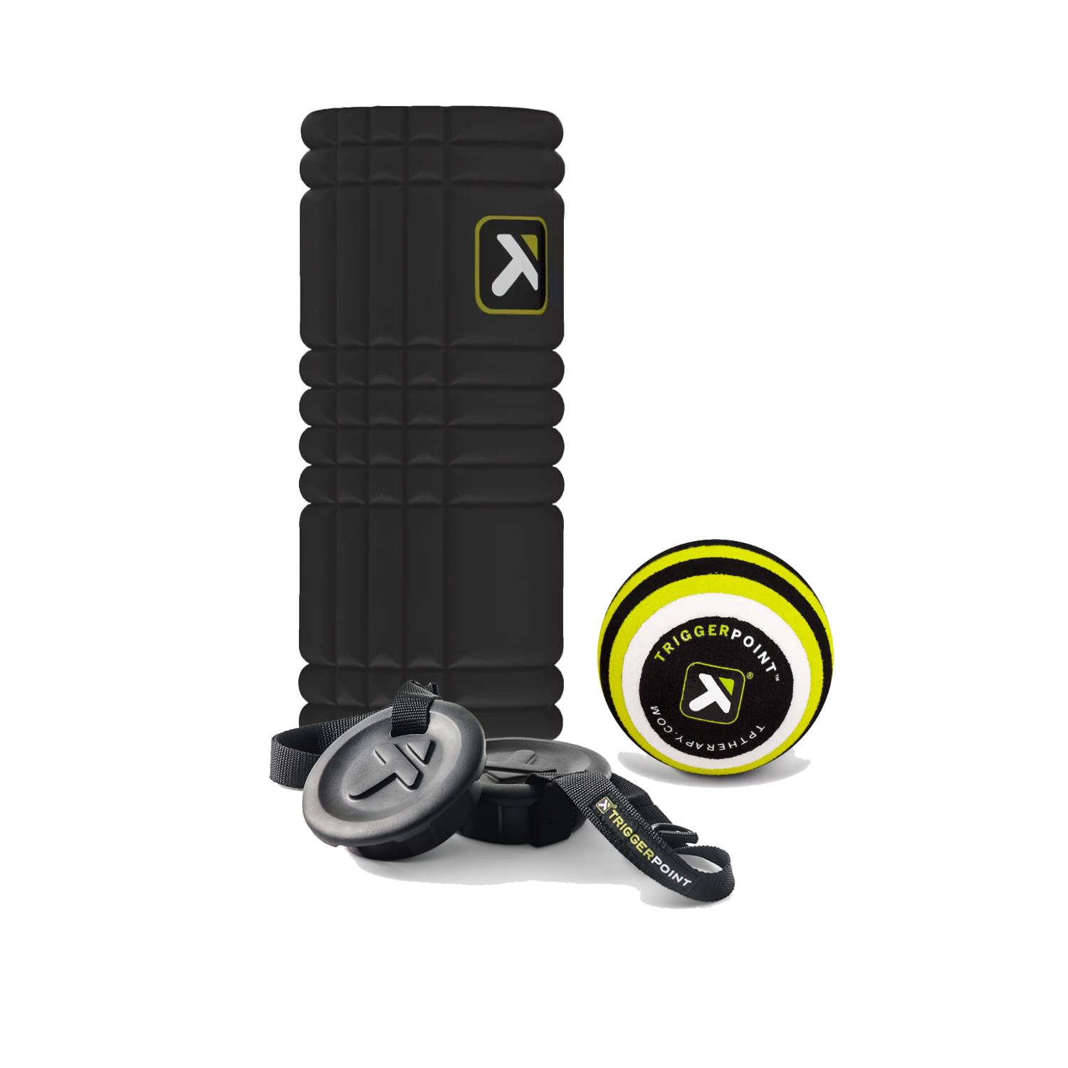 Набір для самомасажу TriggerPoint Basic Kit циліндр GRID 1.0, м'яч MB1 та чохол-заглушки з ременем Чорний (BasicKit-350013)