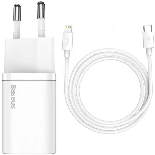 Зарядний пристрій мережевий BASEUS Cube PD 20W з кабелем Data Cable Type-C to Lightning 1 м White (28948563)