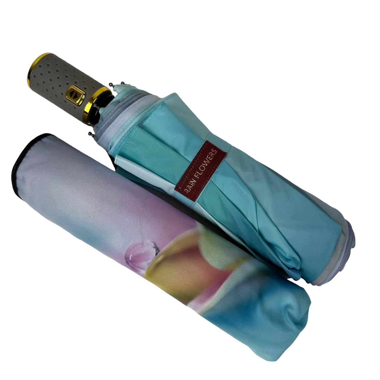 Зонт женский автомат Rain Flower цветочный принт в подарочной упаковке с платком (01030-6) - фото 7