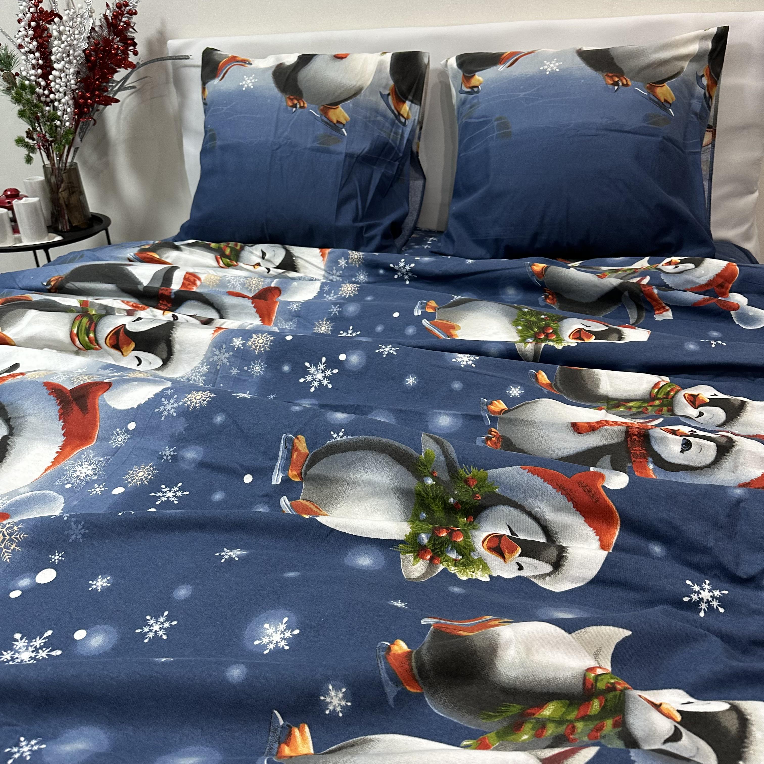 Комплект постільної білизни байкова Зимовий євро Синій (байка 6-3) - фото 3 Комплект постільної білизни байкова Зимовий євро Синій (байка 6-3) - фото 3