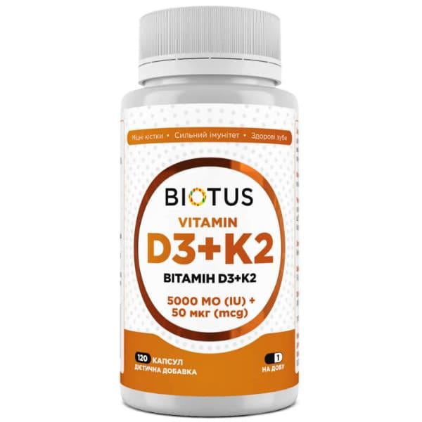Комплекс Витамин D3+K2 Biotus D3+K2 5000 IU 50 мкг 120 капс. (000027296)