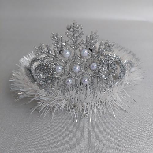 Обруч на голову новогодний/карнавальный Снежинка серебряная ручной работы Белый (210104)