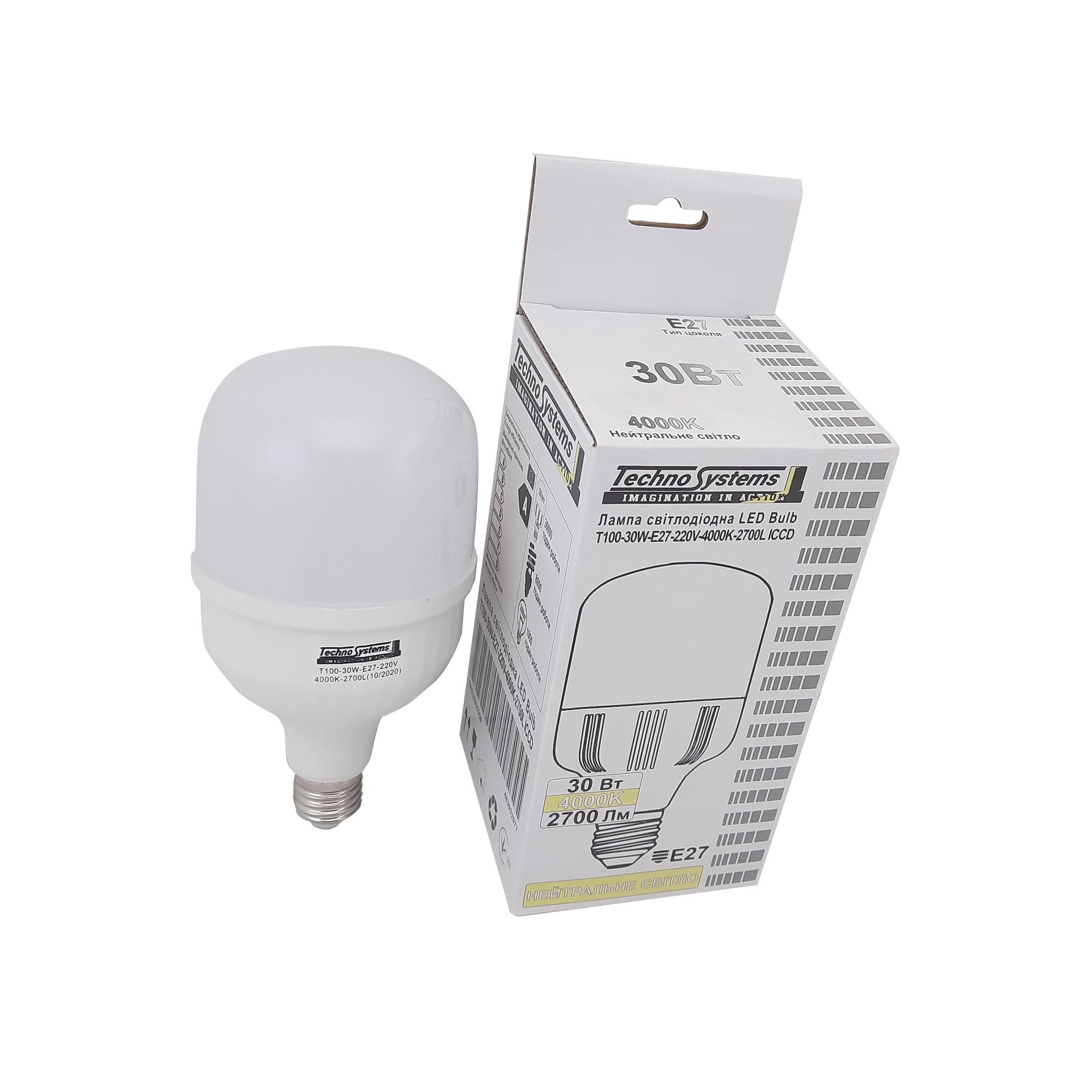 Лампа светодиодная TechnoSystems LED Bulb T100 30Вт E27 4000К 2700Лм ICCD TNSy5000259_ - фото 4