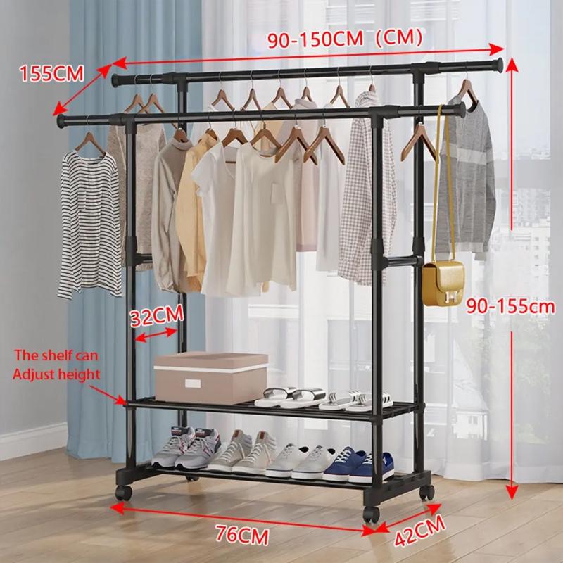 Стійка для одягу та взуття Clothes Rack Double CR-07 телескопічна подвійна Чорний (SS-11) - фото 2