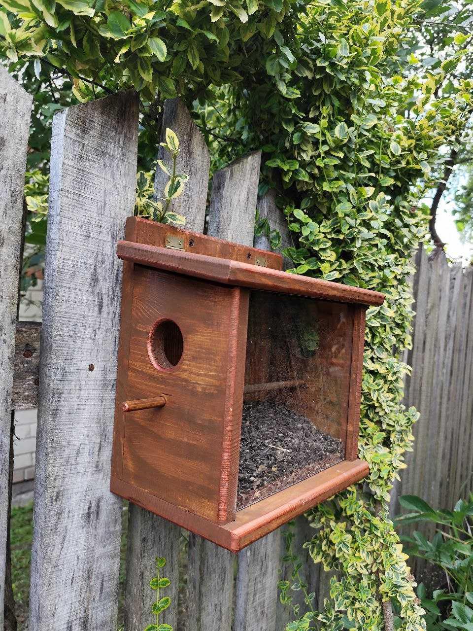 Кормушка для птиц Запутанка бункерного типа из сосновой древесины 30х30х17 см Янтарный - фото 4 Кормушка для птиц Запутанка бункерного типа из сосновой древесины 30х30х17 см Янтарный - фото 4