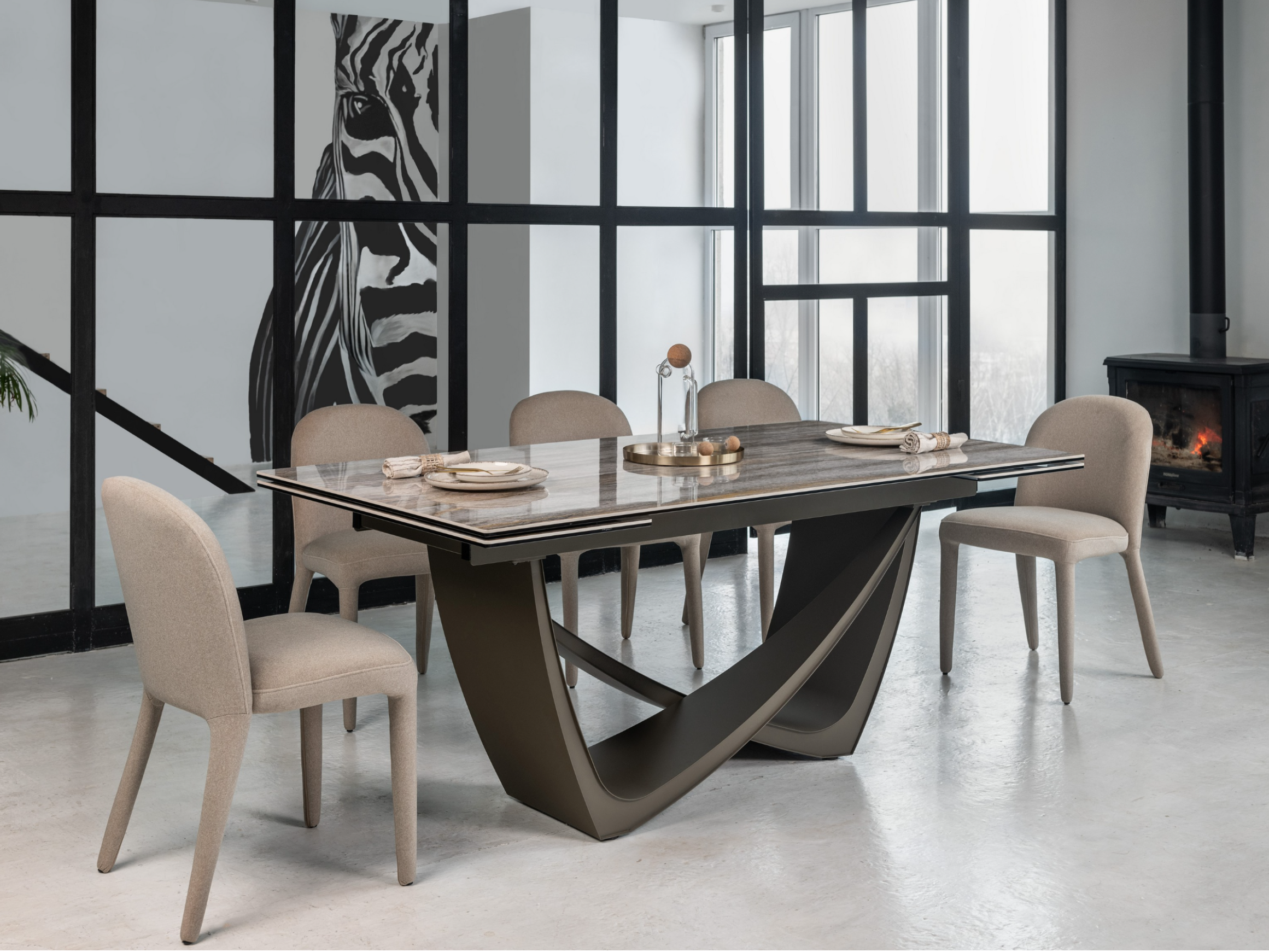 Стол обеденный раздвижной Vetro Mebel Беатриче 1800-2600x1000x760 мм Тайгер травентин/коричневый (TМL-995) - фото 5