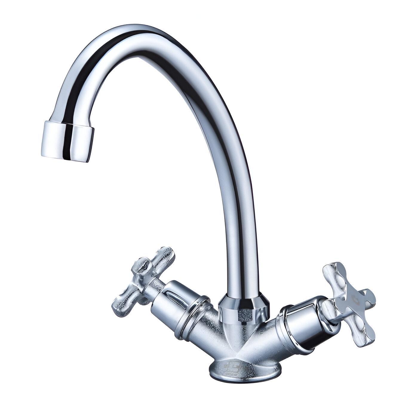 Смеситель кухонный Wezer JIK4-102 двухвентильный алюминий Хром (24582886)