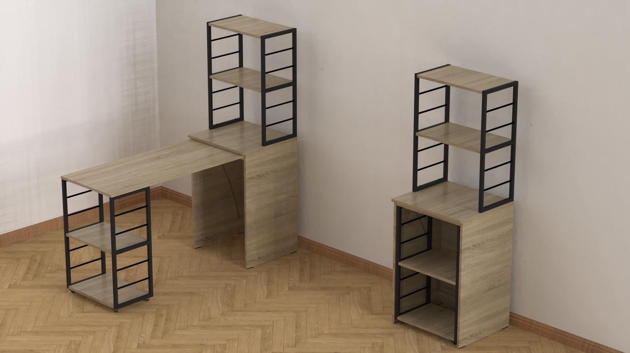 Стол-тумба трансформер Ferrum-decor Смарт 3/1 с этажеркой металл/ДСП 16 мм 1430x1450x500 мм Черный/Дуб Сонома (FRD-105112) - фото 9