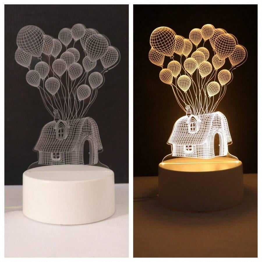 Ночник 3D светодиодный Дом с воздушными шарами акриловый питание от USB 20x11 см Холодный белый (D-0153) - фото 5