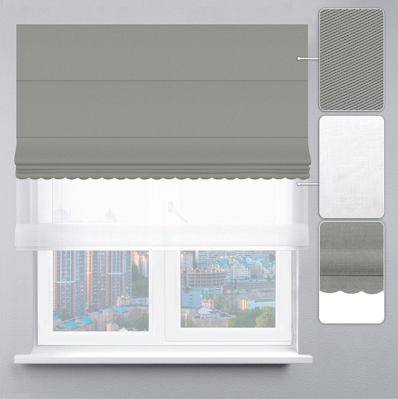 Римская штора Перфект блэкаут с цепочным карнизом с ажуром 70х170 см Белый/Оливковый