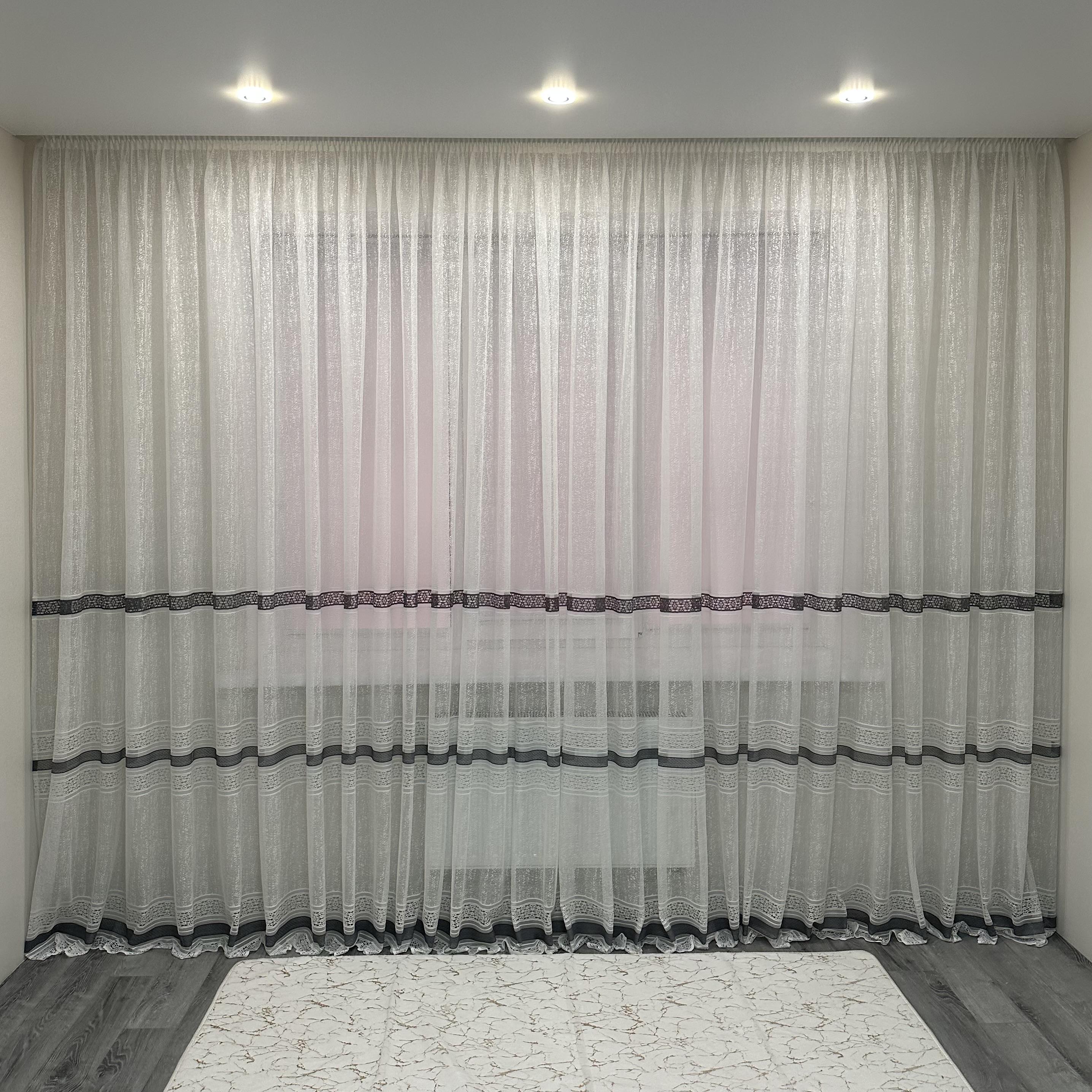 Тюль жаккард готова з візерунком 500х270 см на тасьмі 6 см 2 ряди петель Сірий/Білий (ТПС-5) - фото 1