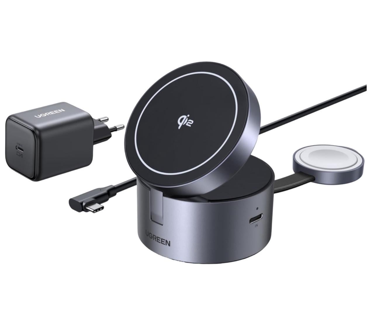 Зарядна станція бездротова UGREEN Qi2 15W 3в1 MagSafe дорожня (3027423149)