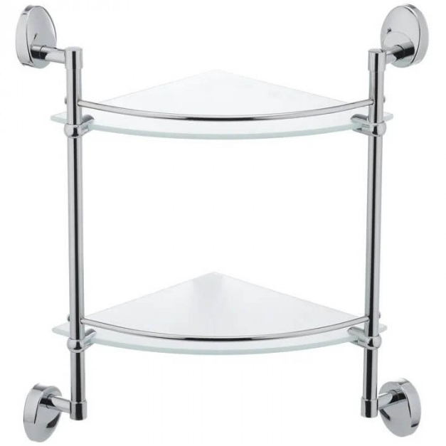 Полиця настінна скляна Frap F1907-2 2-ох ярусна кутова Хром (126653) Полиця настінна скляна Frap F1907-2 2-ох ярусна кутова Хром (126653)