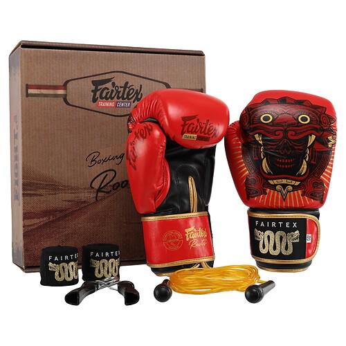 Боксерский набор FAIRTEX BO-6662 4в1 12 oz кожаные бинты/эспандер/скакалка Красный (36252802)