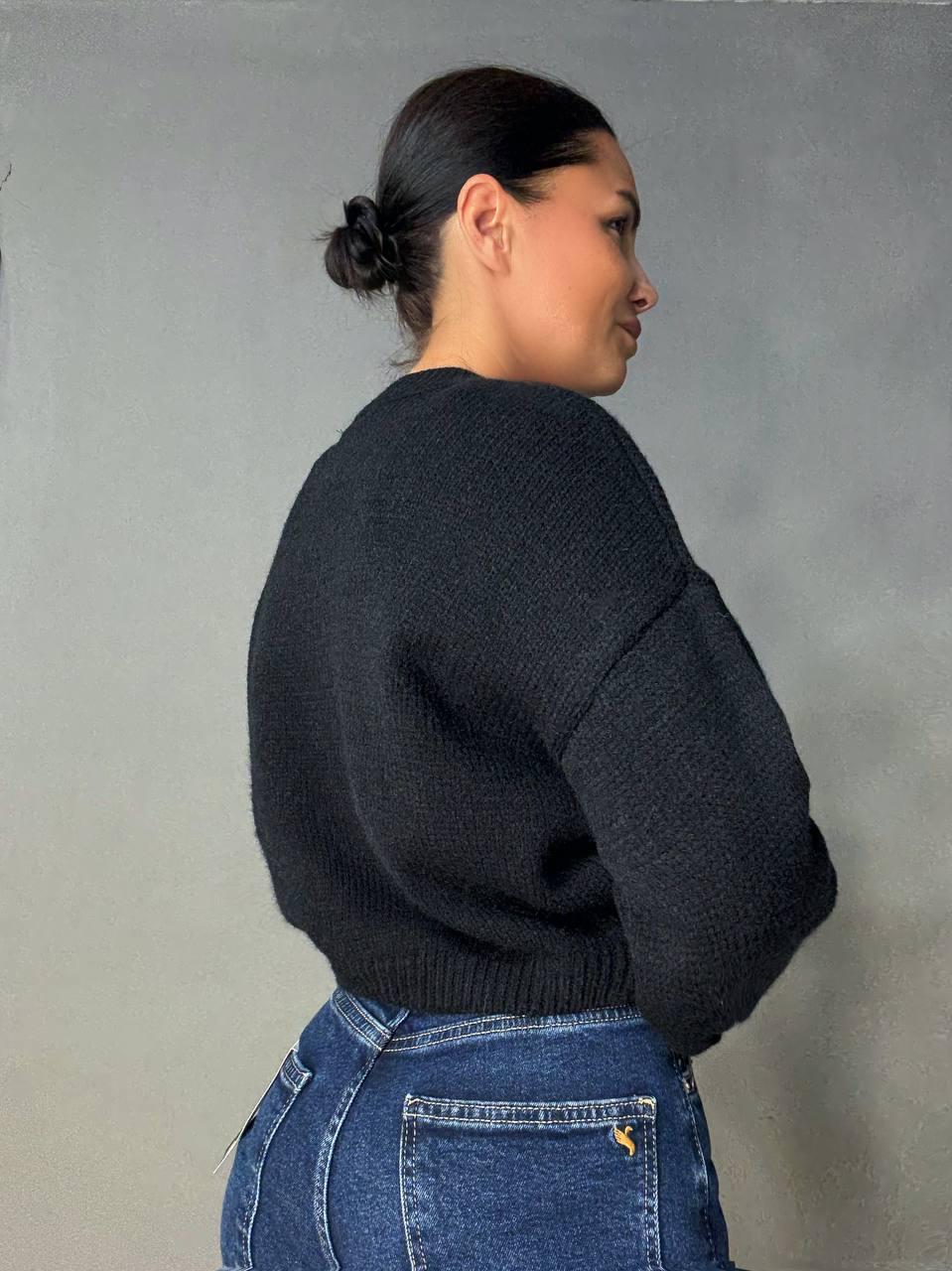 Свитер женский Fancy Matinee 539 оверсайз однотонный OS Черный (5304) - фото 3