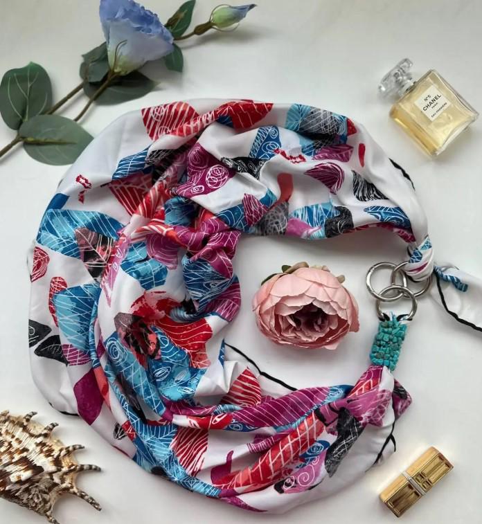 Хустка шовкова My Scarf Райський сад 90 на 90 см оздоблена камінням Бірюзовий