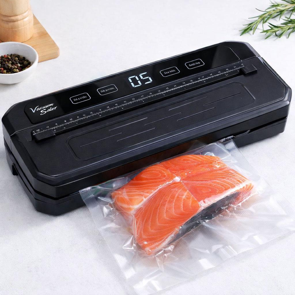 Вакуумный упаковщик Food Vacuum Sealer 65 kPa 110 Вт 6 режимов с пакетами Черный (MD77)