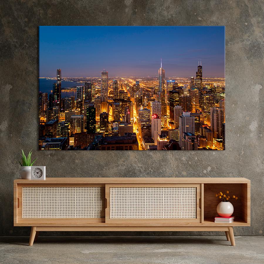 Картина город Яркий вечерний Чикаго 51x34 см (A822-1)