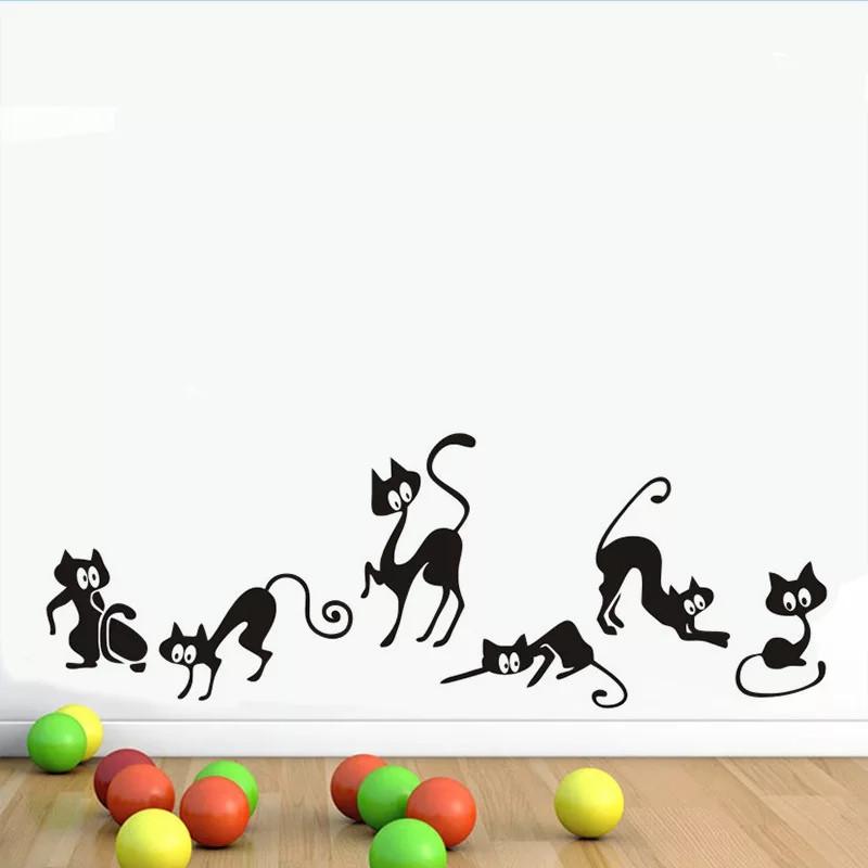 Наклейки виниловые Игривые черные котята 6 шт. лист 25х42 см (Б90-1)