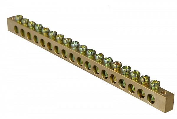 Шина нулевая АСКО-Укрем 18 отверстий крепление по краям медь 6х9 мм (A0150120070)