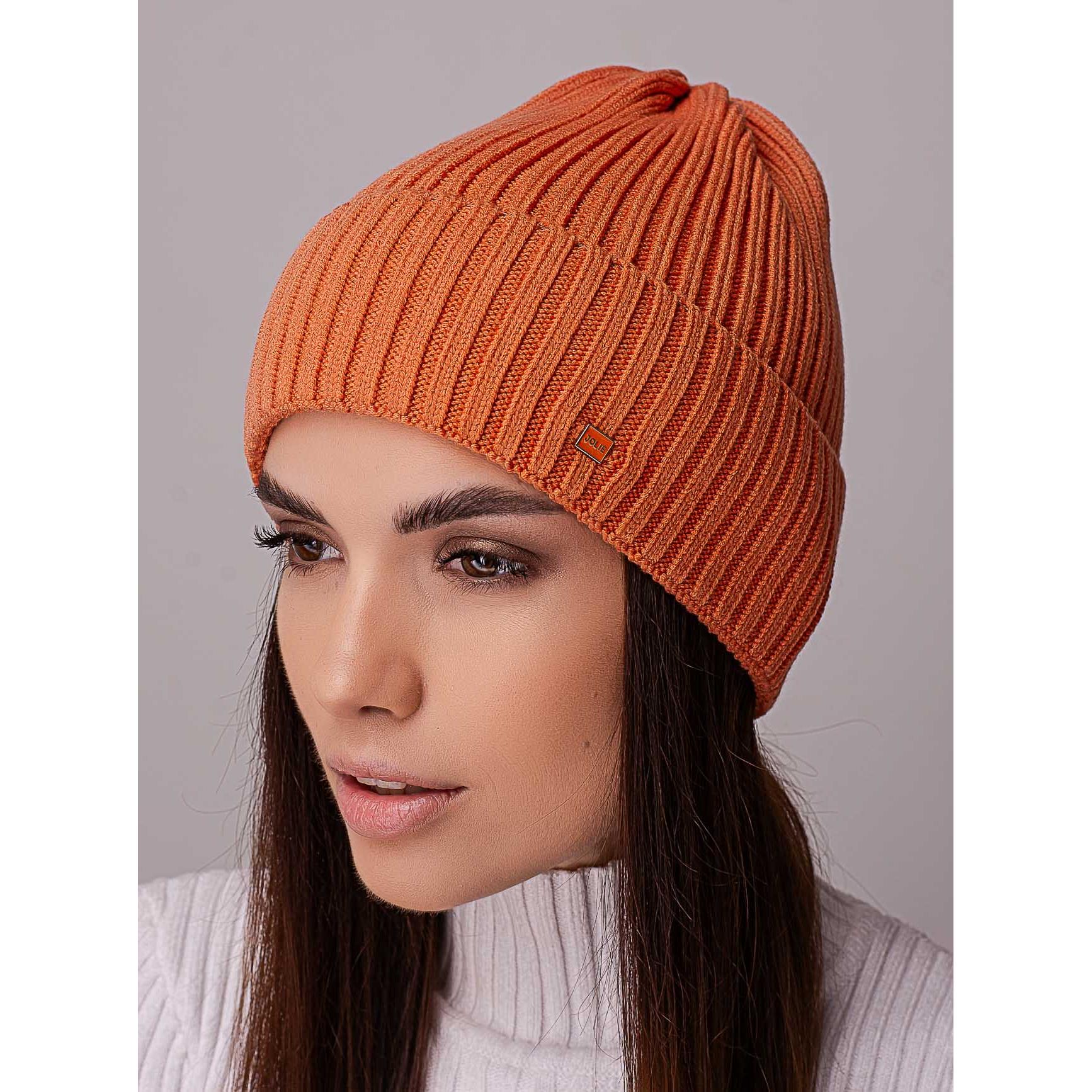 Шапка женский колпак с отворотом без подкладки в широкий рубчик Leks Ковель Морковный - фото 1 Шапка женский колпак с отворотом без подкладки в широкий рубчик Leks Ковель Морковный - фото 1
