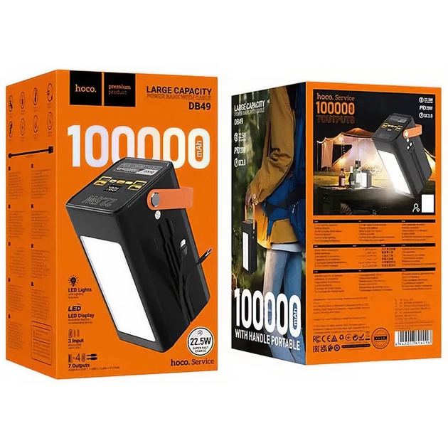 Повербанк Hoco DB49 4USB/Type-C/Lightning LED Light 22,5W 100000 mAh Черный - фото 5