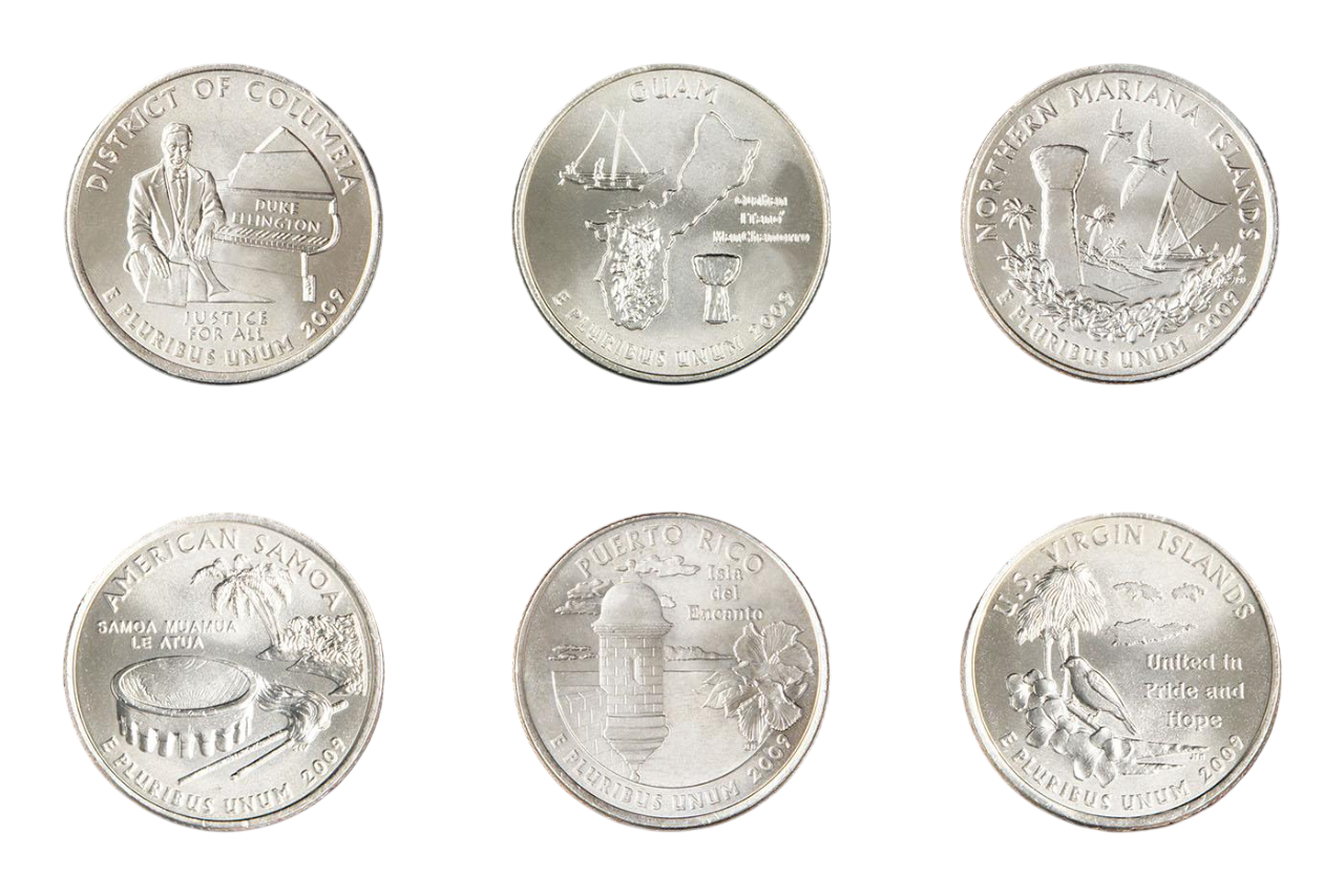 Коллекционные монеты США 2009 25 центов 6 монет UNC (4124) Коллекционные монеты США 2009 25 центов 6 монет UNC (4124)