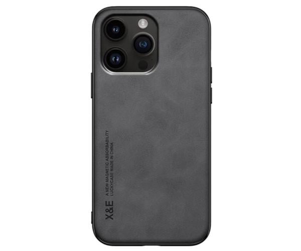 Кожаный чехол - накладка X&E для iPhone 16 Pro Max с металлической вставкой Черный