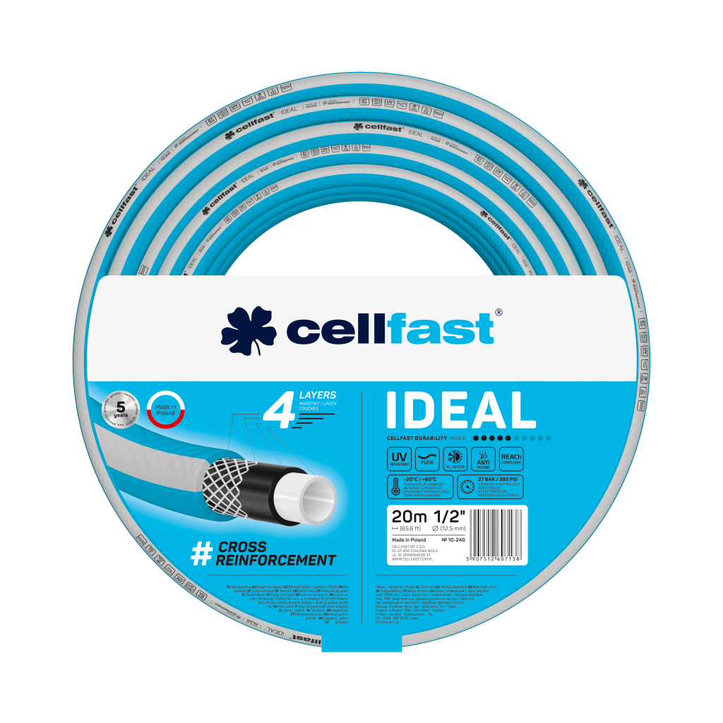 Поливочный шланг Cellfast CELLPRO TSV 1/2" 20 м прочный/износостойкий/легкий и гибкий для ежедневного полива